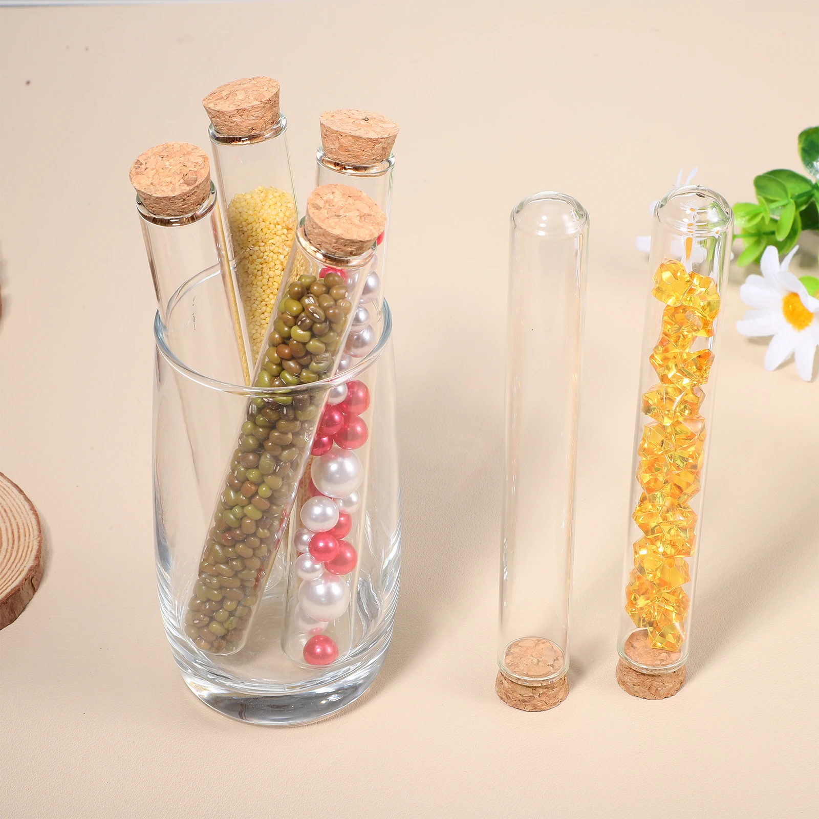 

16Pcs Glass Tubes with Cork Stoppers High Borosilicate Lab Funnels Brushes Leakproof Scientific Sample Storage Tubes