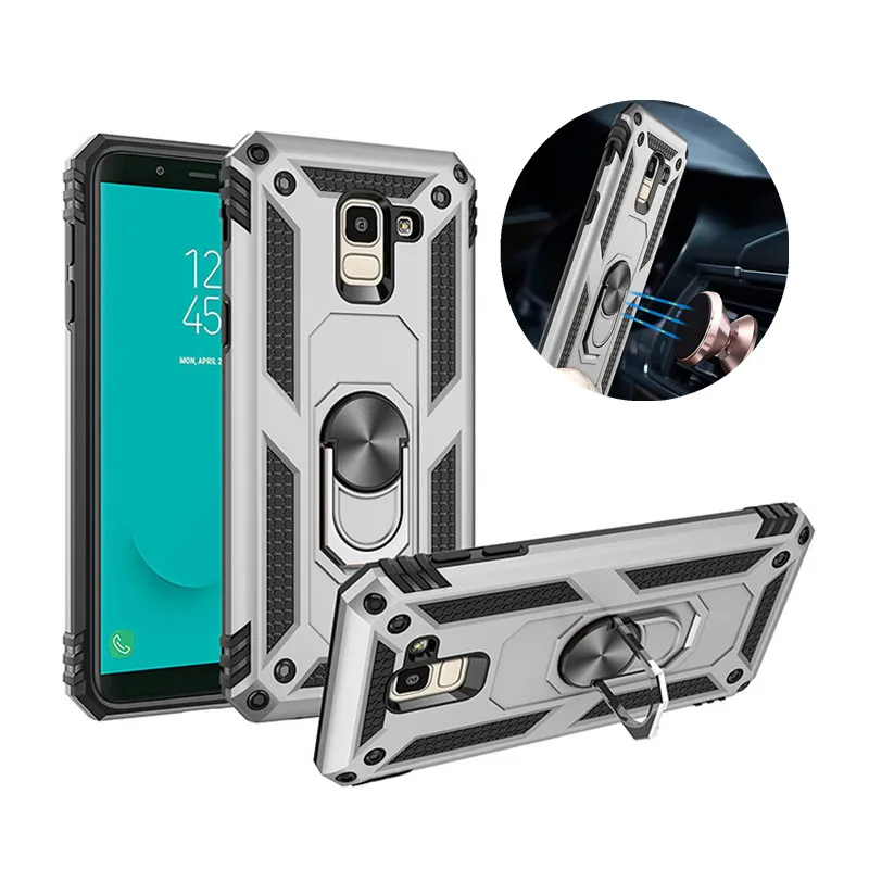 Armor shockproof silicone bumper case for samsung galaxy a6 a8 j4 j6 plus a7 a9 j8 2018 j5 j7 pro magnetic car holder ring cover