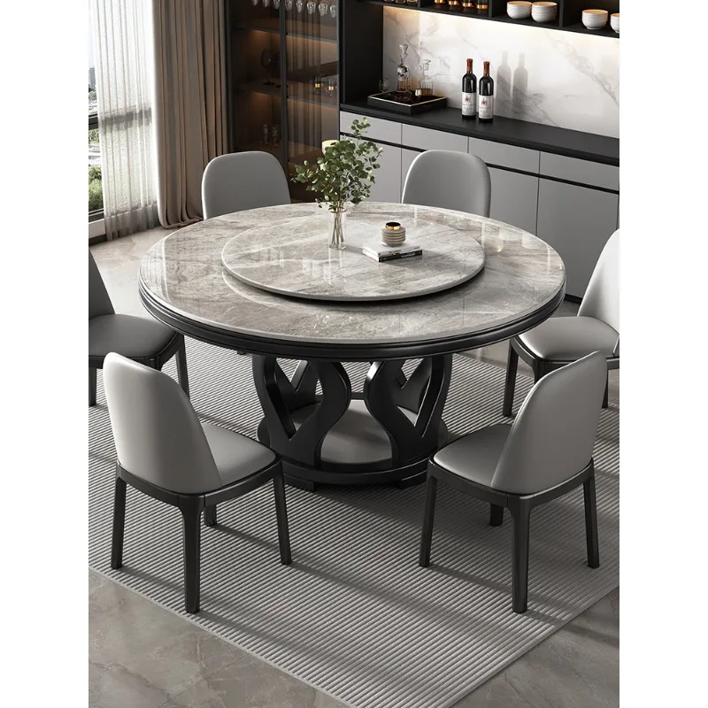 

Household small apartment round solid wood dining table with turntable