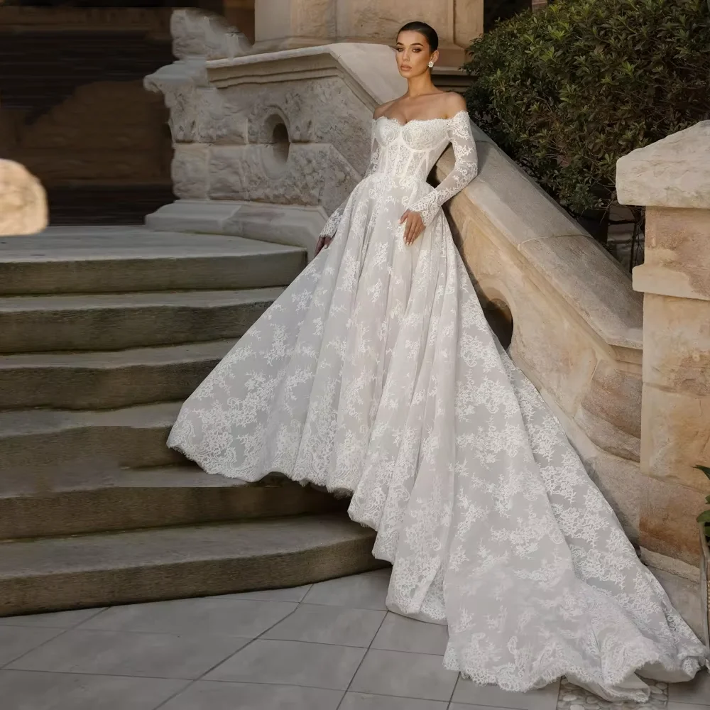 

CustomizedGorgeous Wedding Dresses Elegant Bridal Gowns Off The Shoulder Robe Full Sleeves A-Line Modern Vestidos De Novia 2025