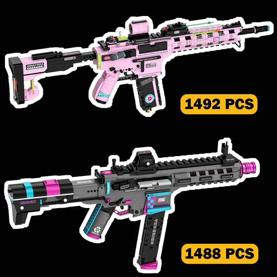 MOC Military Pink M4A1 Assault Rifle ARP9 Submachine Gun Model Mini Building Blocks Weapons Micro Bricks Toy for Adults Kid Gift