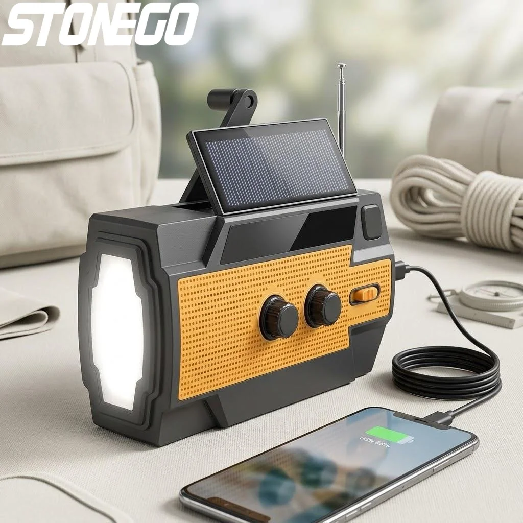 

Портативное солнечное радио с ручным приводом AM/FM/NOAA, 4000 мАч, фонарик, зарядка для телефона, экстренный сигнал SOS