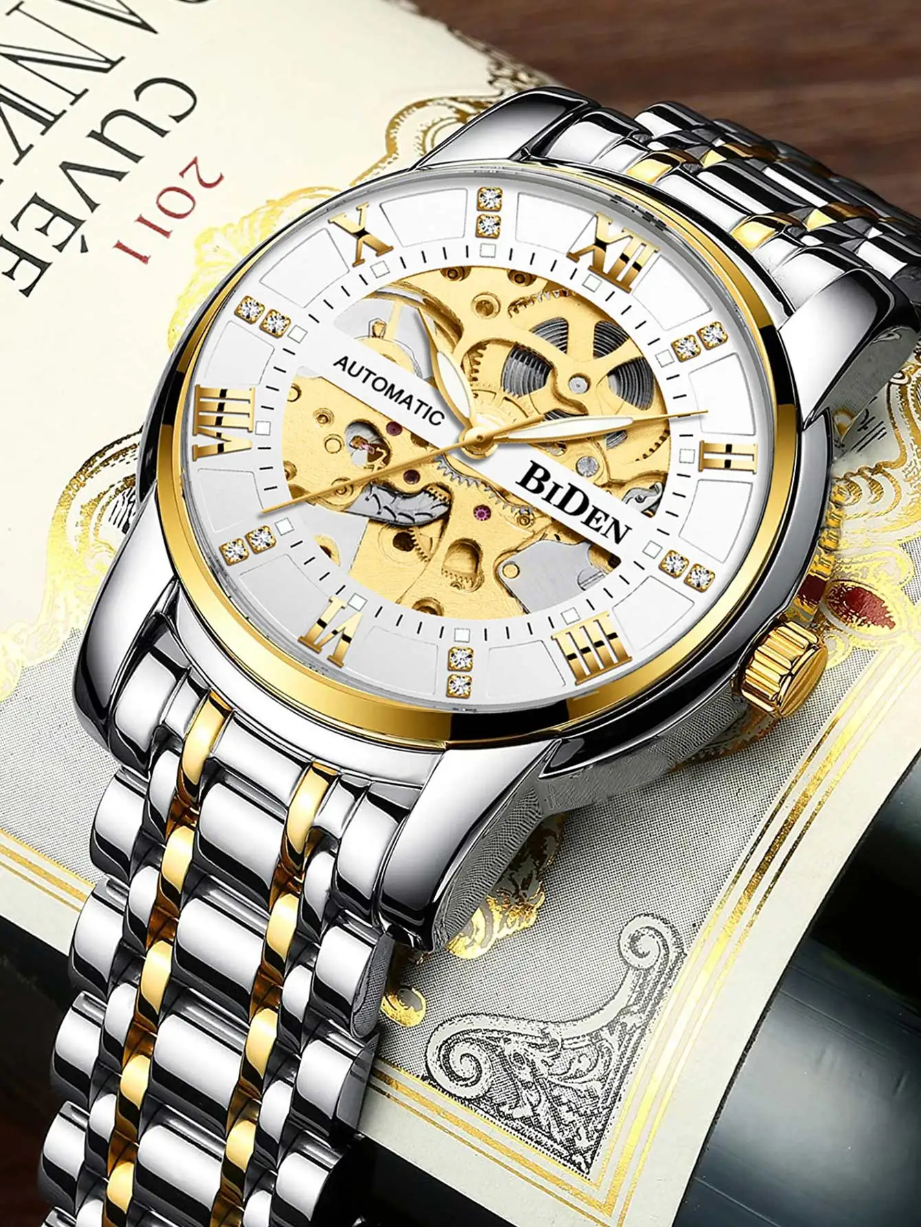 

Men's WatchClassic Roman Dial Design Hollow out Automatic Mechanical Watch Waterproof Luminous Stainless Steel Strap Men's Watch