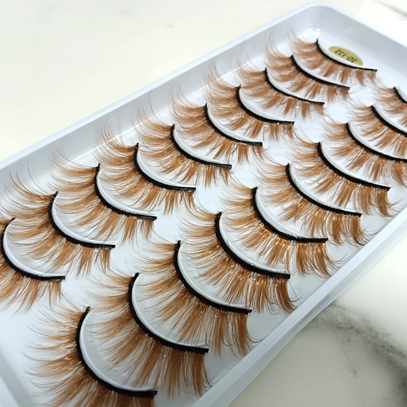 OKAYLASH Blond False Eyelashes 10 Pairs/Case Light Dark Brown Fake Colored Eye Lashes 3D Fluffy Cils