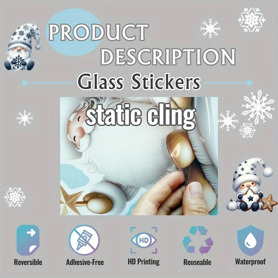 2 Stück Weihnachts-Fensteraufkleber, Weihnachtsmann & Rentier zum Ausprobieren - Abnehmbare Rückstandsfreie Doppelseitige Statische Haftaufkleber – Detail 1
