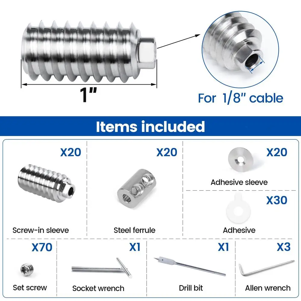 Kit de barandilla de cable invisible Casquillos tensores Solución de esquina de acero inoxidable Nivel 4x4 en ángulo T316 Reutilizable sin botín Paquete de 20