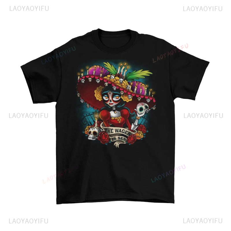 Dia De Los Muertos T-Shirt Unisex Cotton Adult Halloween Day of The Dead Gift New Arrival  Novelty Trend Streetwea Modal Shirt