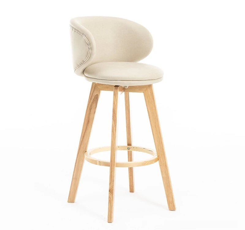 Custom Modern Design Solid Wood High Footrest Creative Backrest Rotating Bar Stool Chair For Home Bar And Shop
