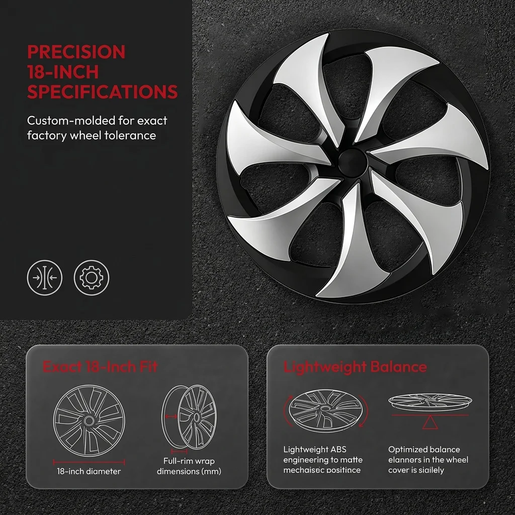 Performance Replacement 4PCS Full Rim 18 Inch Hub Caps for Tesla Model Y Juniper Standard 2026 Aperture Wheel Cover Accessories