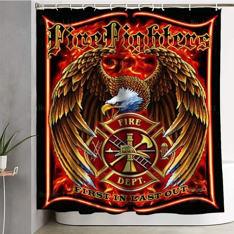 Firefighters Eagle First In Last Out Fire Rescue Metal Signs Style Waterproof Shower Curtain By Ho Me Lili For Bathroom Decor