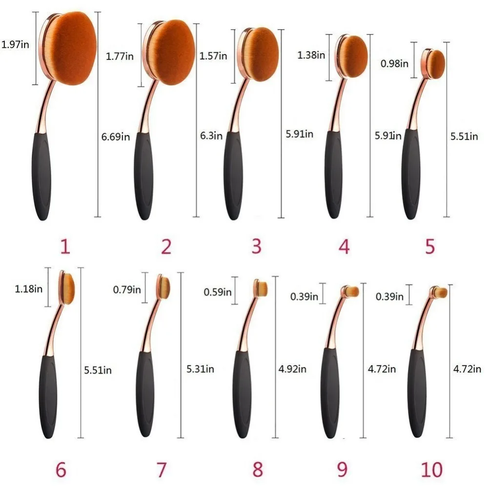 Makeup Brushes Set 10Pcs Professional Oval Toothbrush Foundation Cream Contour Powder Blush Conceler Eyeliner Blending Brush Ne