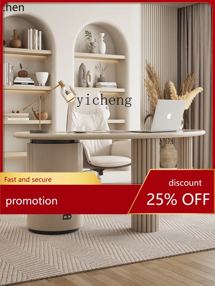 

YFY Office Dual-Use Desk Designer Creative Curved Crescent Desk Light Luxury Desk