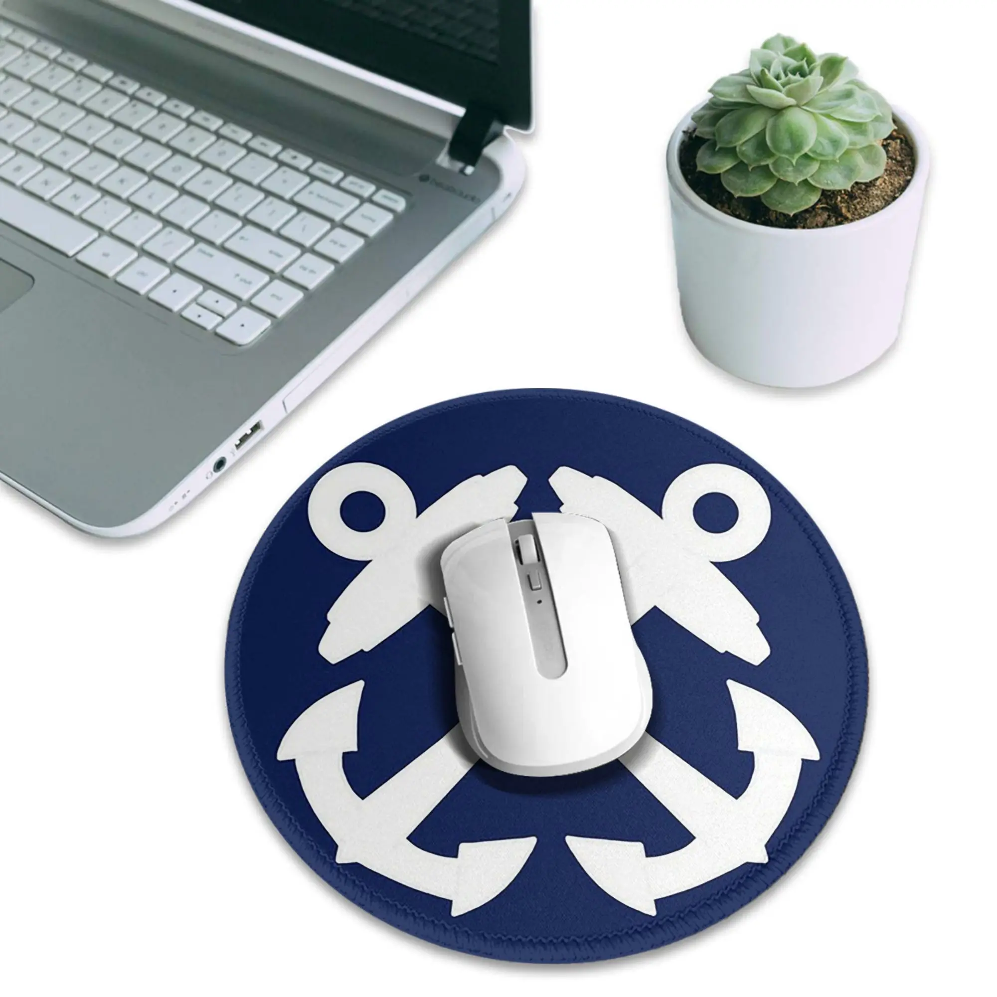 Boatswains Mate Crossed Anchors - White Mouse Pad Computer Keyboard Mouse Mat PC Laptop Desk Mat Office Accessories Table Mats