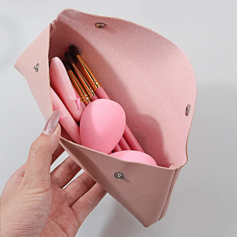 Large Capacity PU Leather Makeup Brushes Bag Solid Colour Cosmetics Storage Pouch Woman Travel Portable Toiletry Organizer