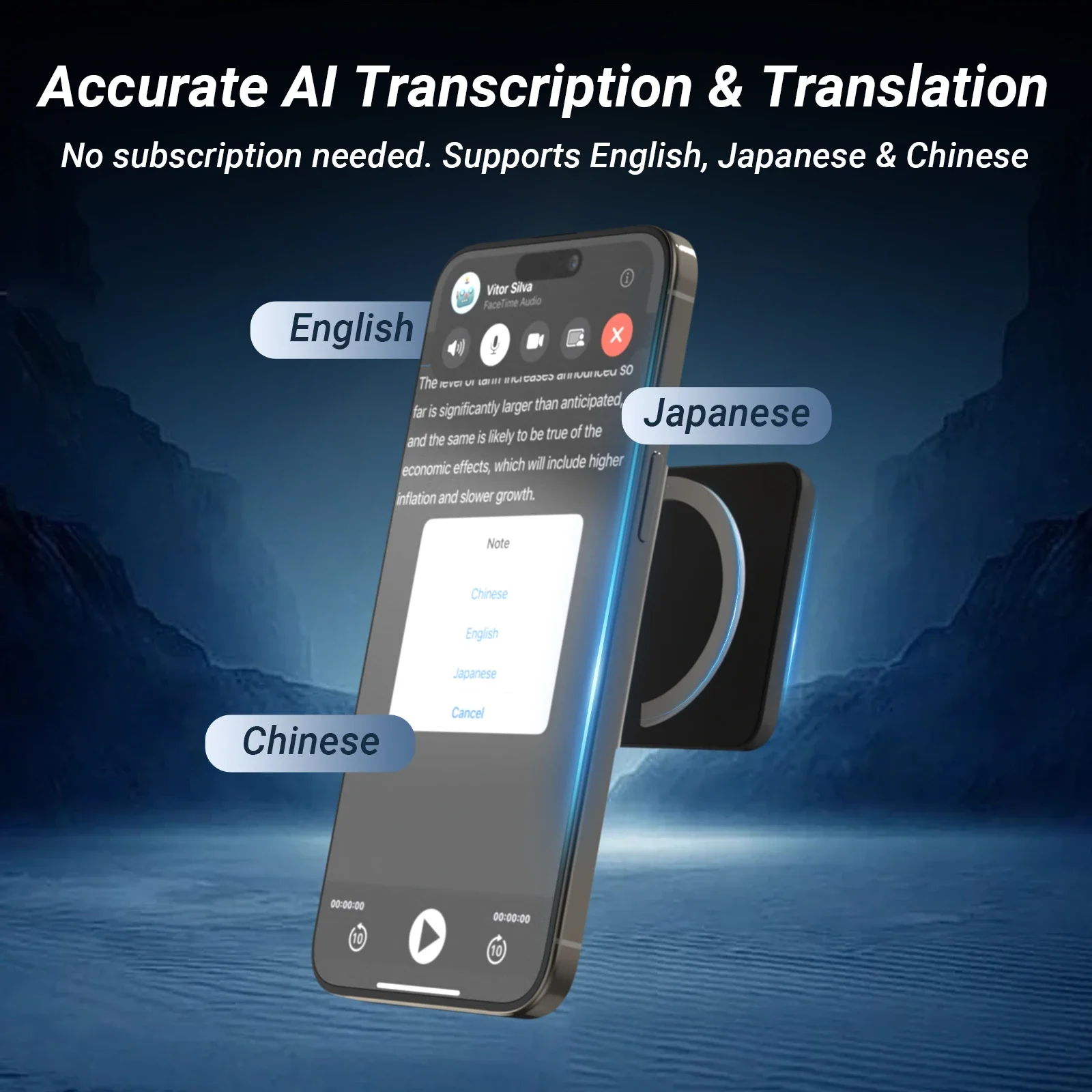 Smart Magnetic Recorder AI Noise Reduction Phone Call Recording Support Portable Dictaphone with Advanced Sound Enhancement