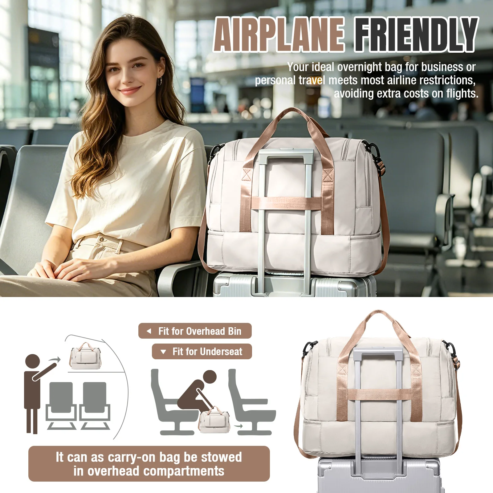 Personal Item Travel Bags for Women Camping Essentials Weekender Bags for Women， Carry-on Bag Luxury Travel Totes and Duffels view 6