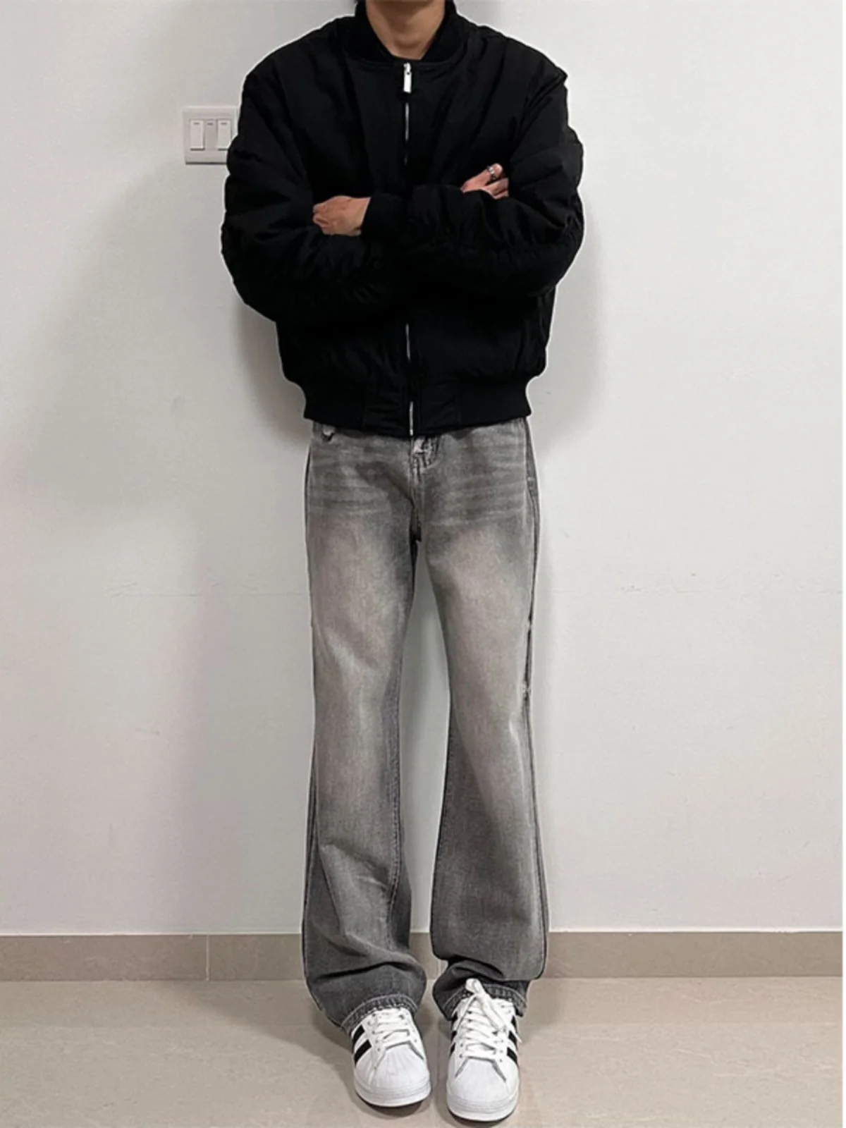 

Мужские джинсы Cleanfit с эффектом потертости, прямые, эластичные, дымчато-серые, в американском стиле, молодежные, модные, для уличной моды