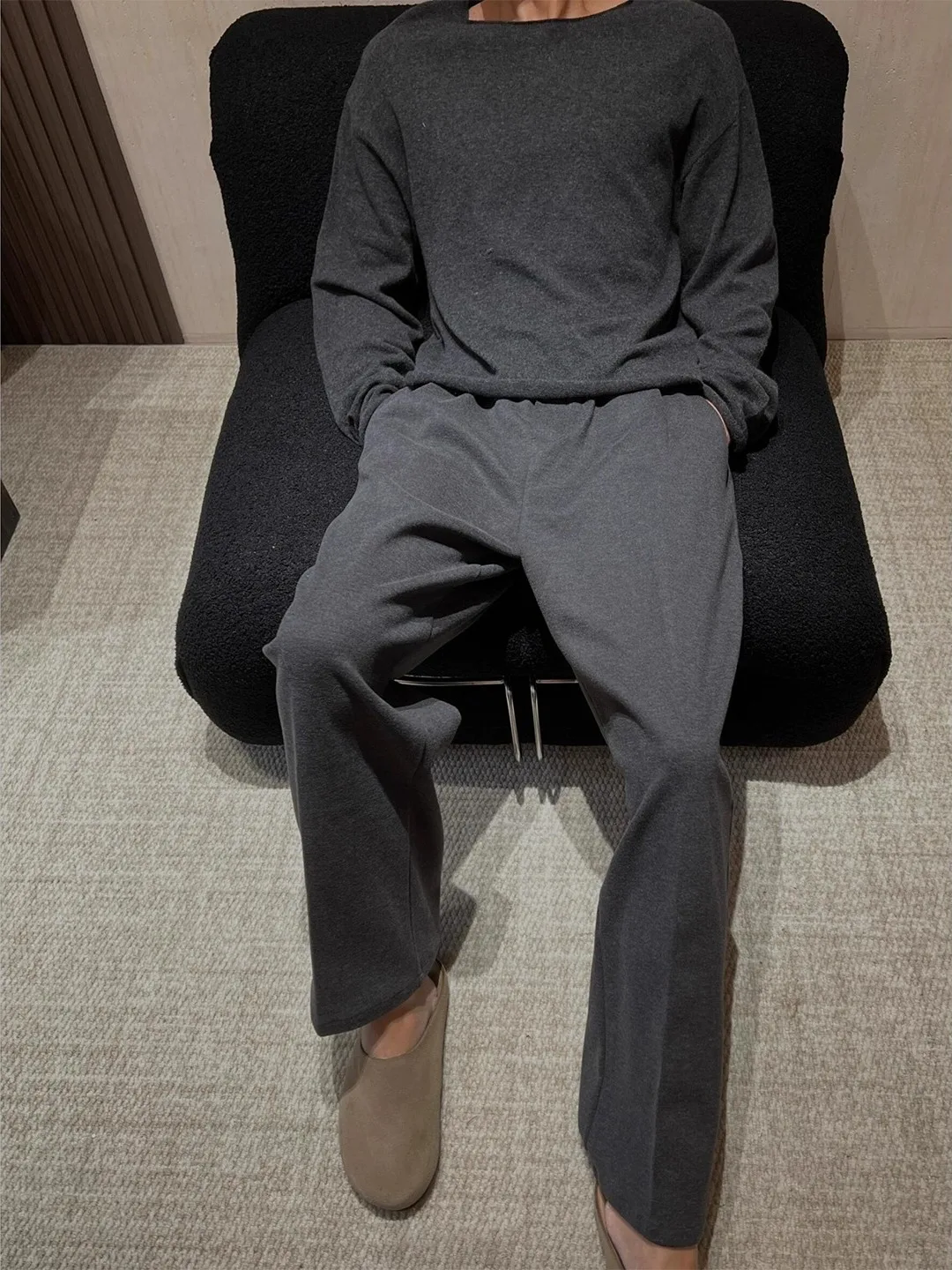 Deep ey Tweed Suit Pants Men's Autumn Cleanfit Drapey Woolen Casual Trousers Commute Straight Leg Loose Fit Sweatpants