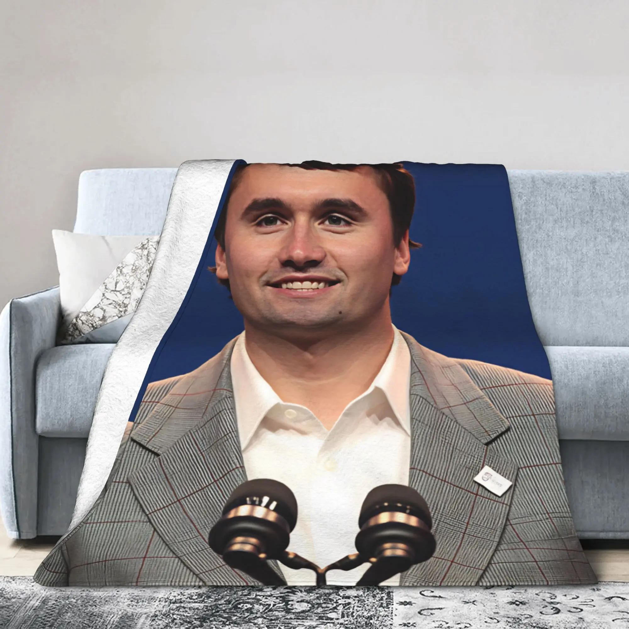 Charlie Kirk Podium Speech Soft Blanket  Print Travel Throw Blanket Living Room Flannel Bedspread Sofa Bed Cover