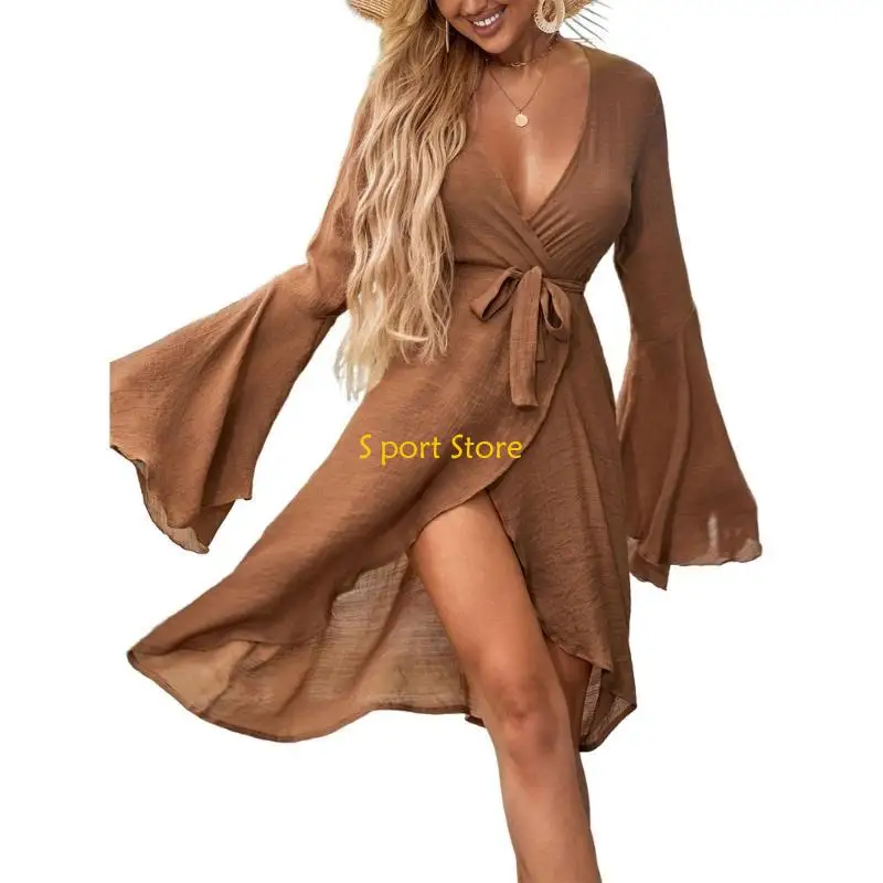 U2JB レディース ベルスリーブ ビーチドレス 水着 着物 カーディガン レースアップ ビキニ カバーアップ