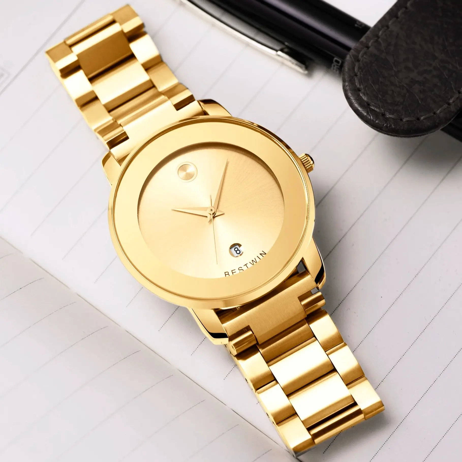 Luxury Gift Quartz Watch Circular shape Dial Stainless Steel Strap Quartz Wrist Watch For Men Fashion