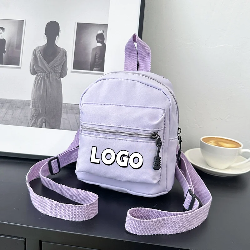 Custom Print Logo Solid Color Mini Nylon Backpack Convertible Shoulder Crossbody Bag Pocket Daily Outdoor Travel Small Backpack