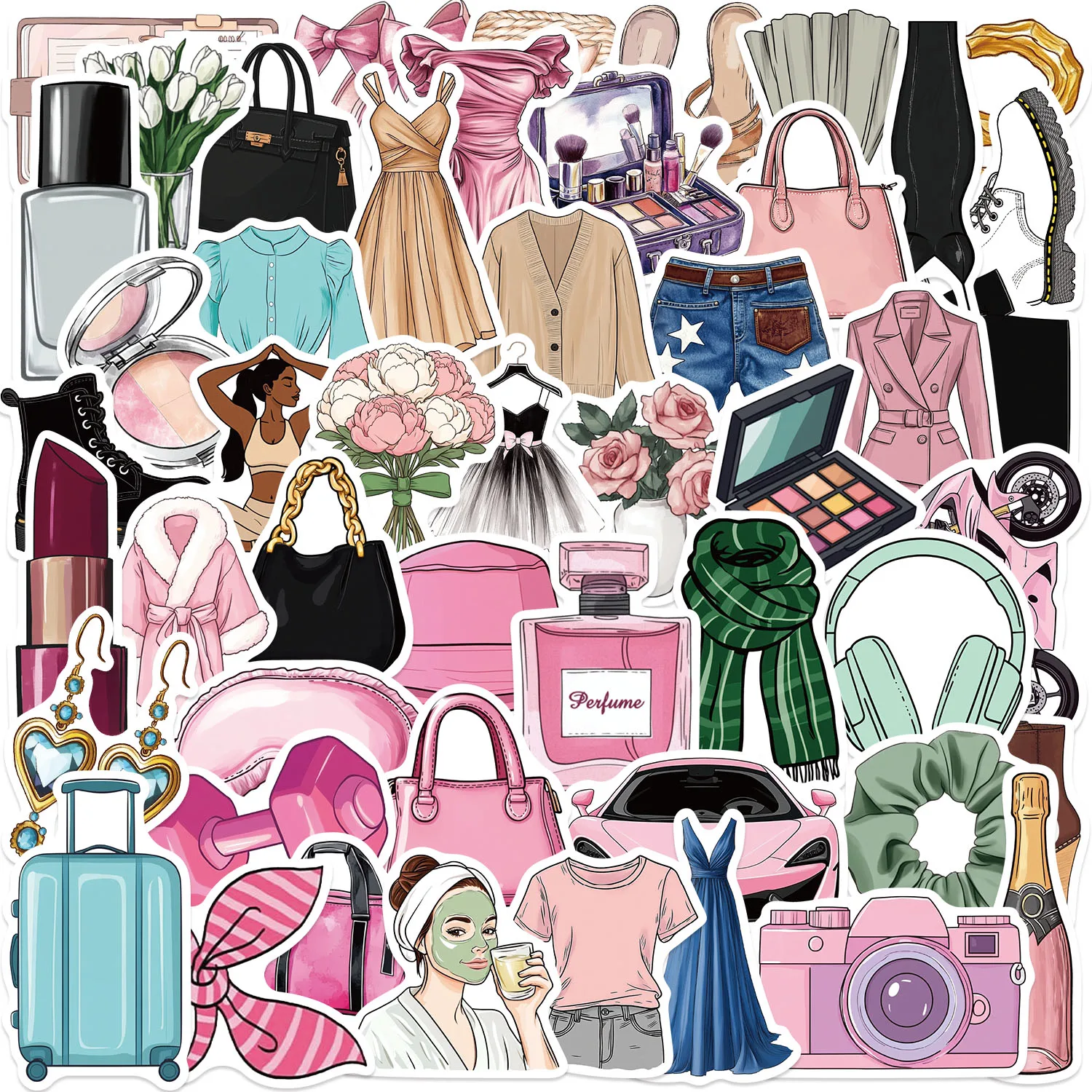 50PCS Girl Themed Item Series Decoration Stickers Fashionable Girl PVC Stickers Clip And Paste Labels DIY Album Decoration