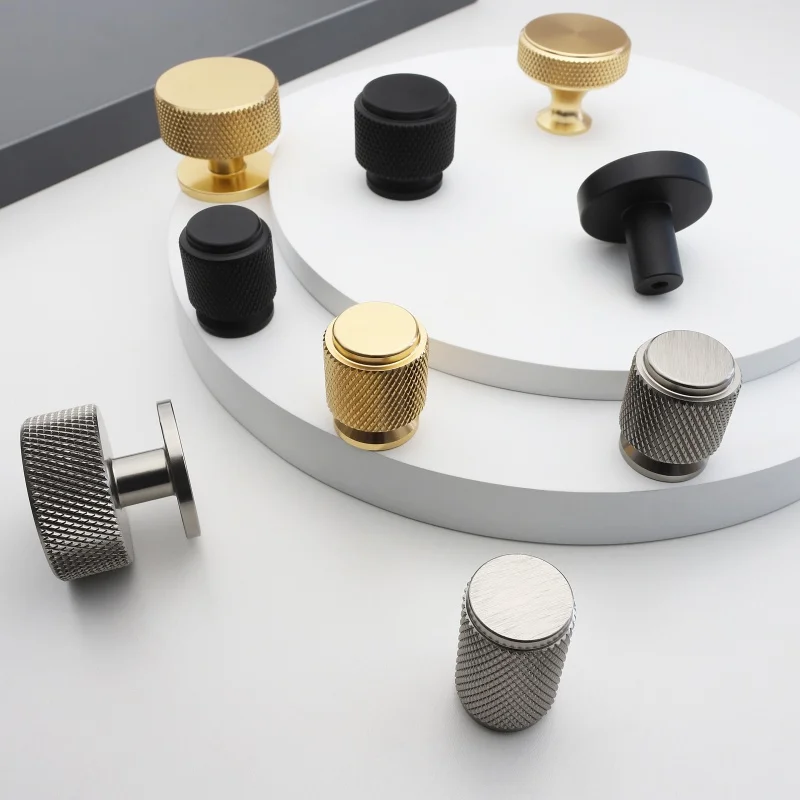 6pcs Modern Minimalist Metal Cabinet Pulls Textured Cylinder Knob Furniture Handles for Dresser Closet Bathroom Hardware
