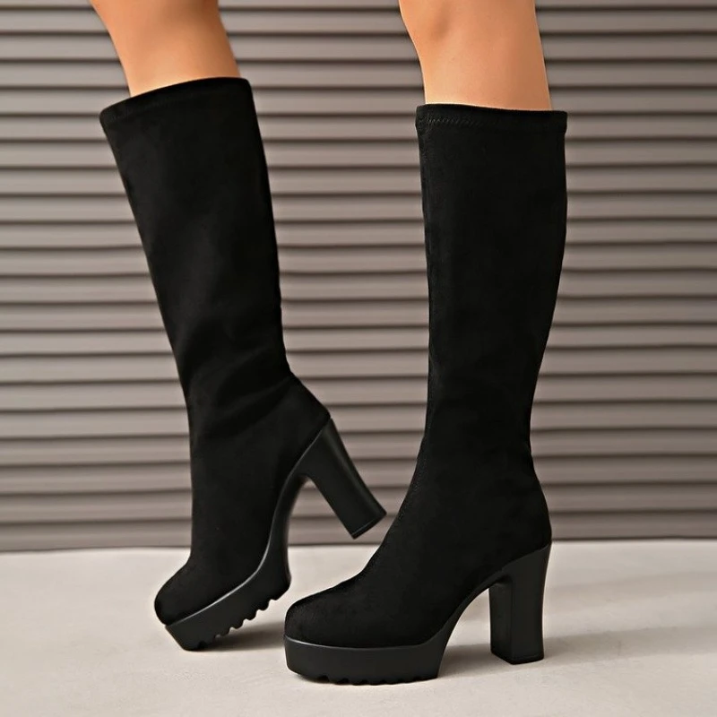 black-suede-thick-soled-knee-high-boots-for-women-shoes-autumn-winter-lady-10cm-heels-female-platform-elastic-long-botas-mujer