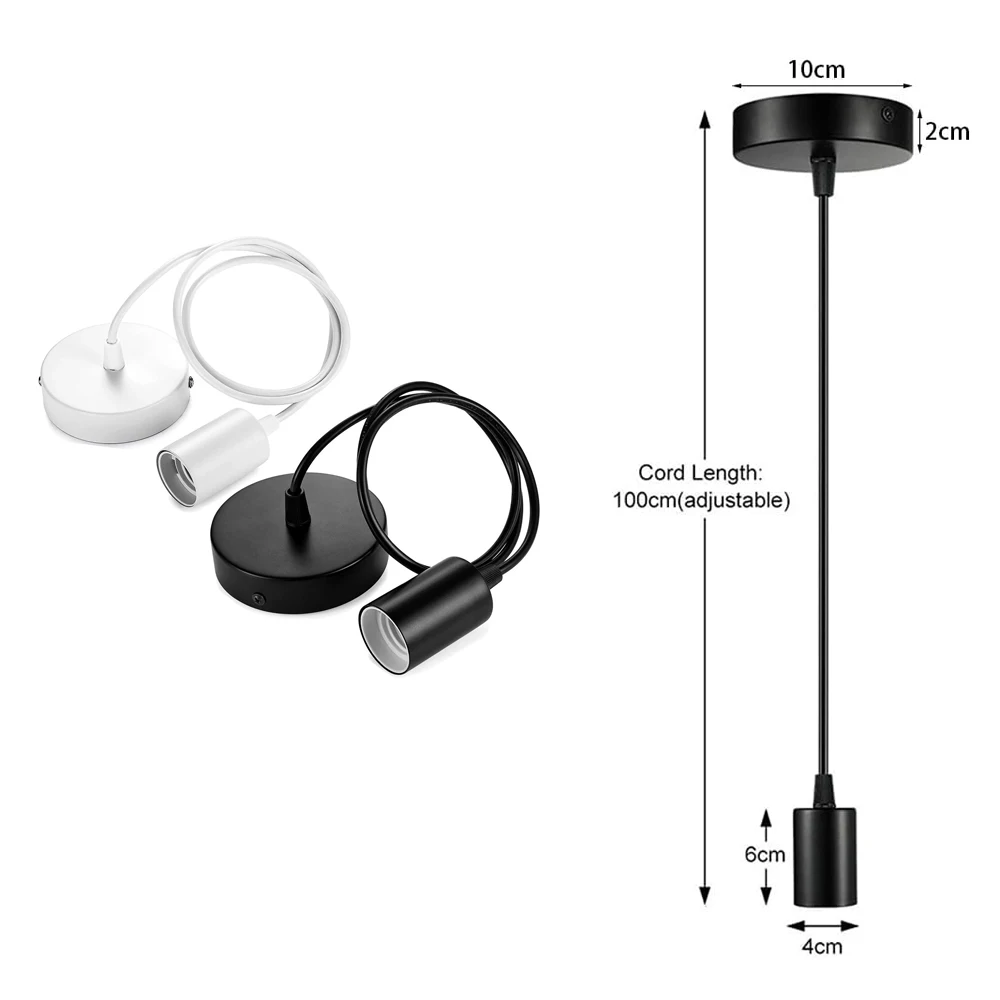 

JOYINLED Black White Lamp Holder 0.5/1/1.5M Height Adjustable Pendant Light Cable Cord E27 Lamp Base Socket for Hanging Light