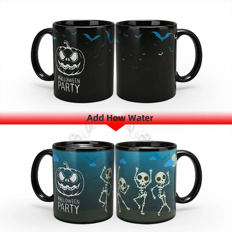 Pumpkin Ghost Discoloration Water Cup Terror Ghost Change Color Mug Gift Christmas Coffee Magic Mugs