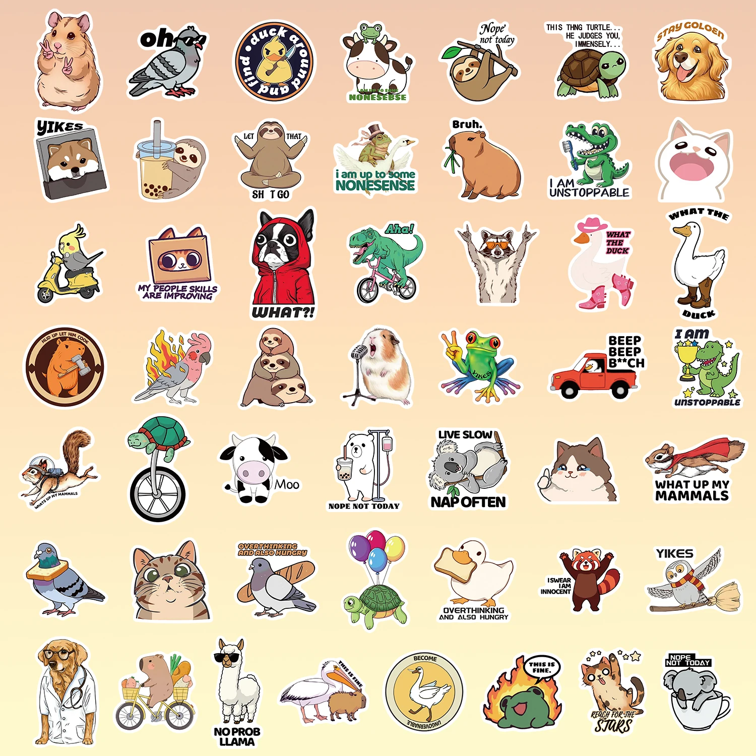 50 pçs engraçado animal diversão adesivos diy casos de telefone portátil copos computador brinquedos adesivos