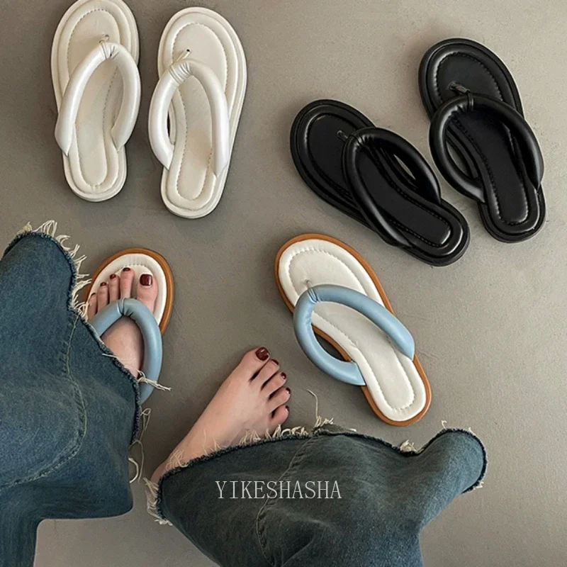 2024 Summer Flip Flop Chunky Women Slipper Fashion Comfort Ladies Clip Toe Soft Sole Platform Flats Slides Beach Sandal Shoes