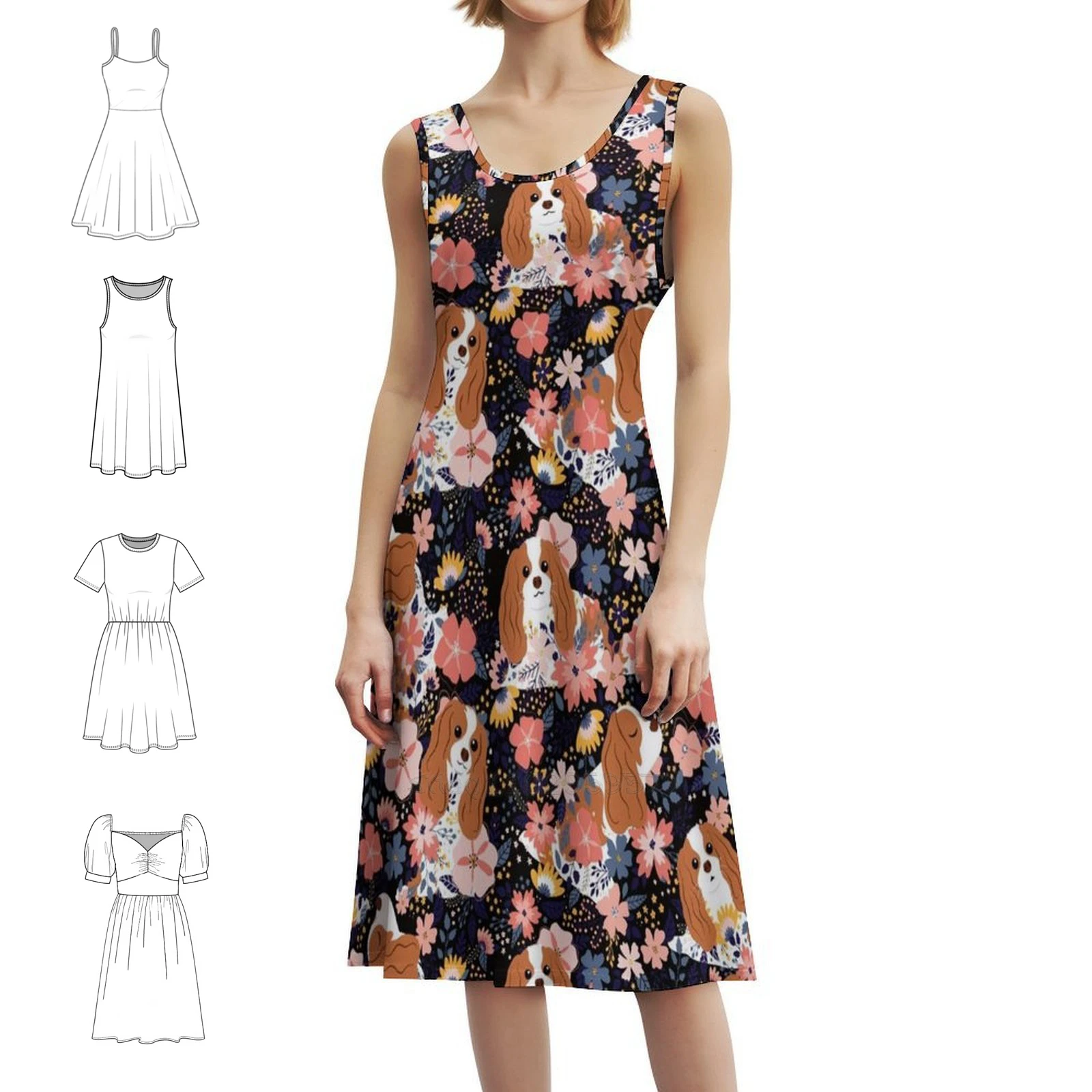 

Милое кавалер-кинг-спаниель с садом-черным фоном, сексуальное платье для отпуска для женщин, мини-платье для пляжной вечеринки, дня рождения, кавалер-кинг