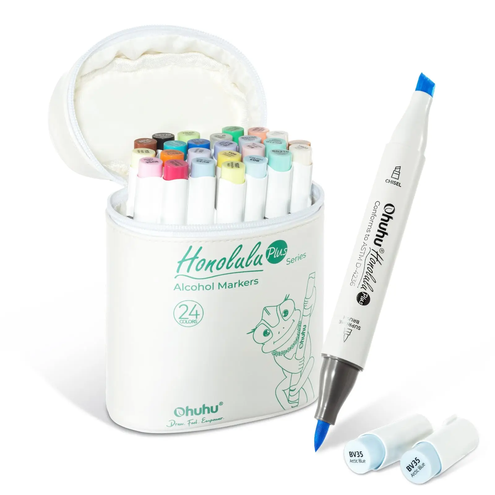 Ohuhu Honolulu Plus 24-kolorowe markery alkoholowe Zestaw markerów artystycznych z podwójną końcówką Marker do wielokrotnego napełniania Kolorowanka Ilustracje Rysunek — zdjęcie produktu 7