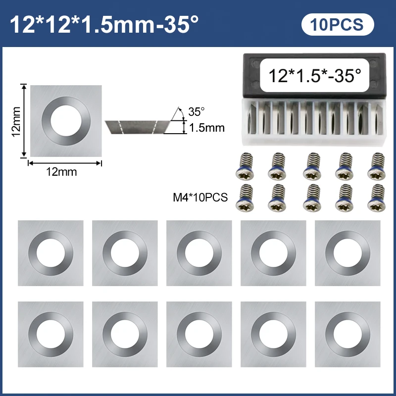 XCAN Carbide Insert 10pcs 12x12x1.5mm 35D Square Corners Insert Blade for Wood Lathe Turning Tool Helical Planer Cutter