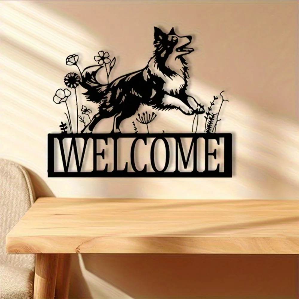 1pc Border Collie Metal Wall Art Iron Dog Wall Decor Garden Fence Wall Hanging Plaque Pet Lover Gift