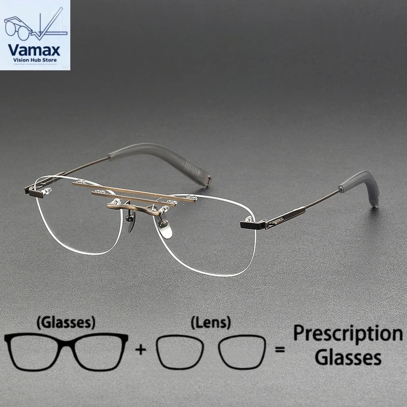 

Pilot Style Rimless Myopica Glasses For Men Pure Titanium Frame Prescription Eyeglass Antil Blue Ray Digital Lenses Glasses