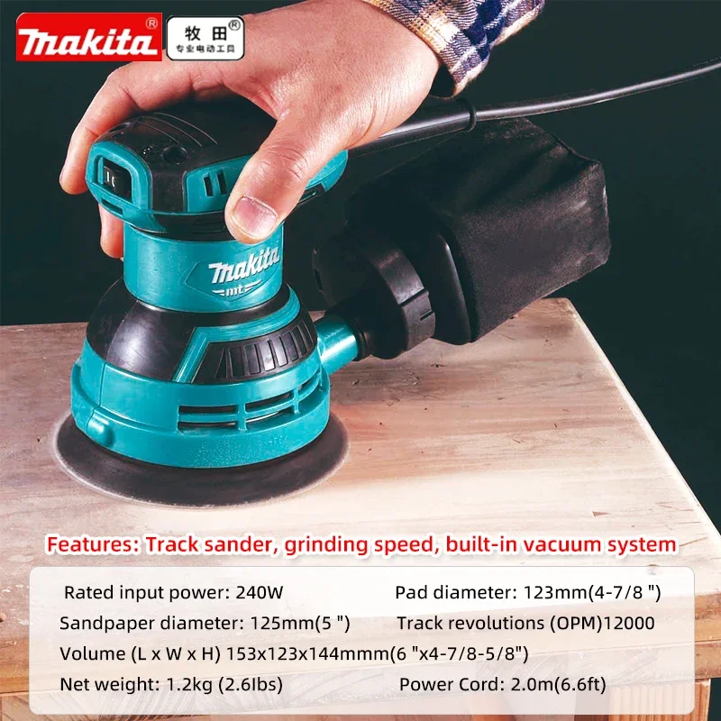 Makita Sandpaper Machine M9204 Woodworking Sander 5 Inch 125mm Round Electric Sander Car Grinding And Polishing Tool