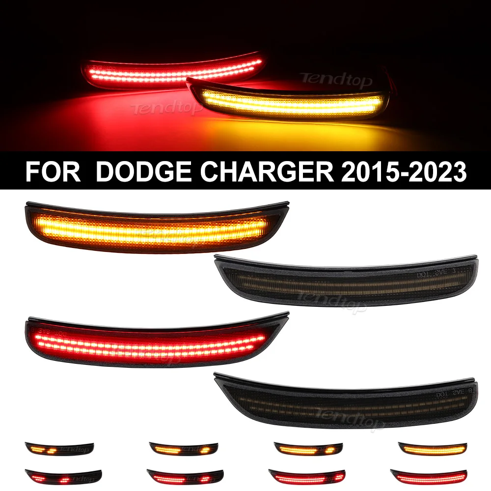 4pcs Smoked Amber/Red/White Dynamic /Green LED Side Marker Light For Dodge Charger 2015 2016 2017 2018 2019 2020 2021 2022 2023