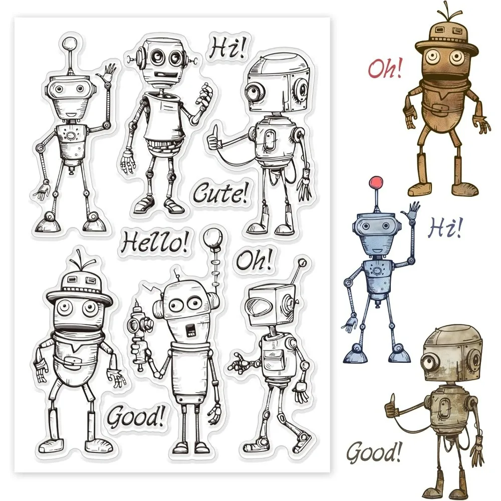 Klare Stempel für Roboter, Retro-Cyberpunk, transparente Stempel, mechanischer Roboter, Silikonstempel für DIY Scrapbooking, Fotoalbum, dekorativ