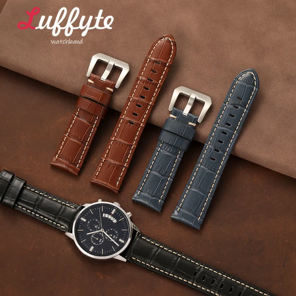 Retro Herren Geprägtes Uhrenarmband 20mm 22mm 24mm 26mm Komfortables Langlebiges Ersatz-Echtleder-Uhrenarmband