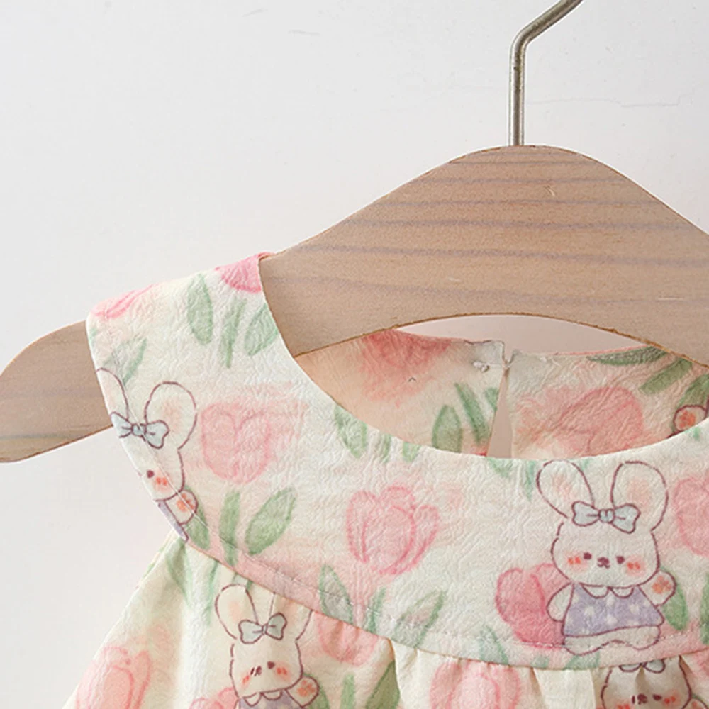 여아용 원피스 홀터 민소매 튤립 화이트 래빗 만화, 손으로 그린 달콤한 공주 원피스 당근 크로스 바디 백, 여름 신상