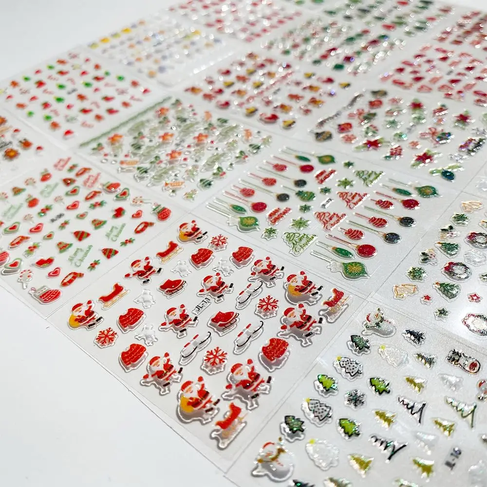 30 pezzi di adesivi natalizi per nail art, design natalizio per cartoni animati, Babbo Natale/rina/fiocchi di neve, decalcomanie per unghie, manicure e regali festivi scintillanti