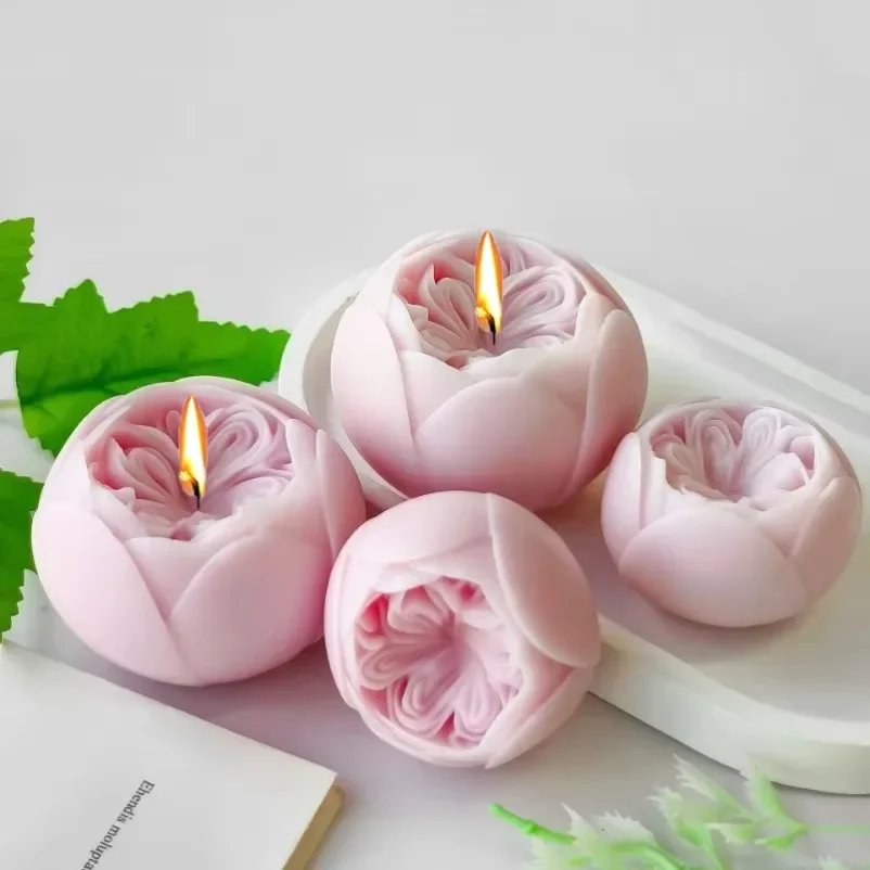 3D Austin Rosa bola vela molde de silicona flor hecha a mano jabón yeso artesanía resina cemento molde DIY Chocolate hielo suministros para hornear