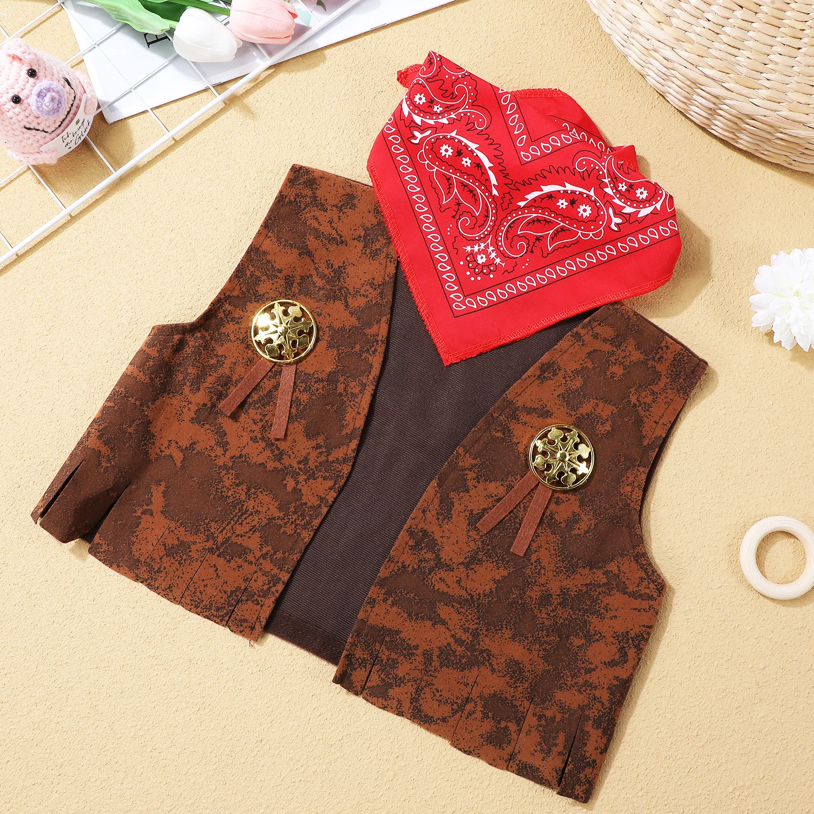 

1 set 1 Set Kids Cowboy Costume Toddler Cosplay Outfit Brown Vest Boys Halloween Dress Up Horse Party Fancy Costume Supplies