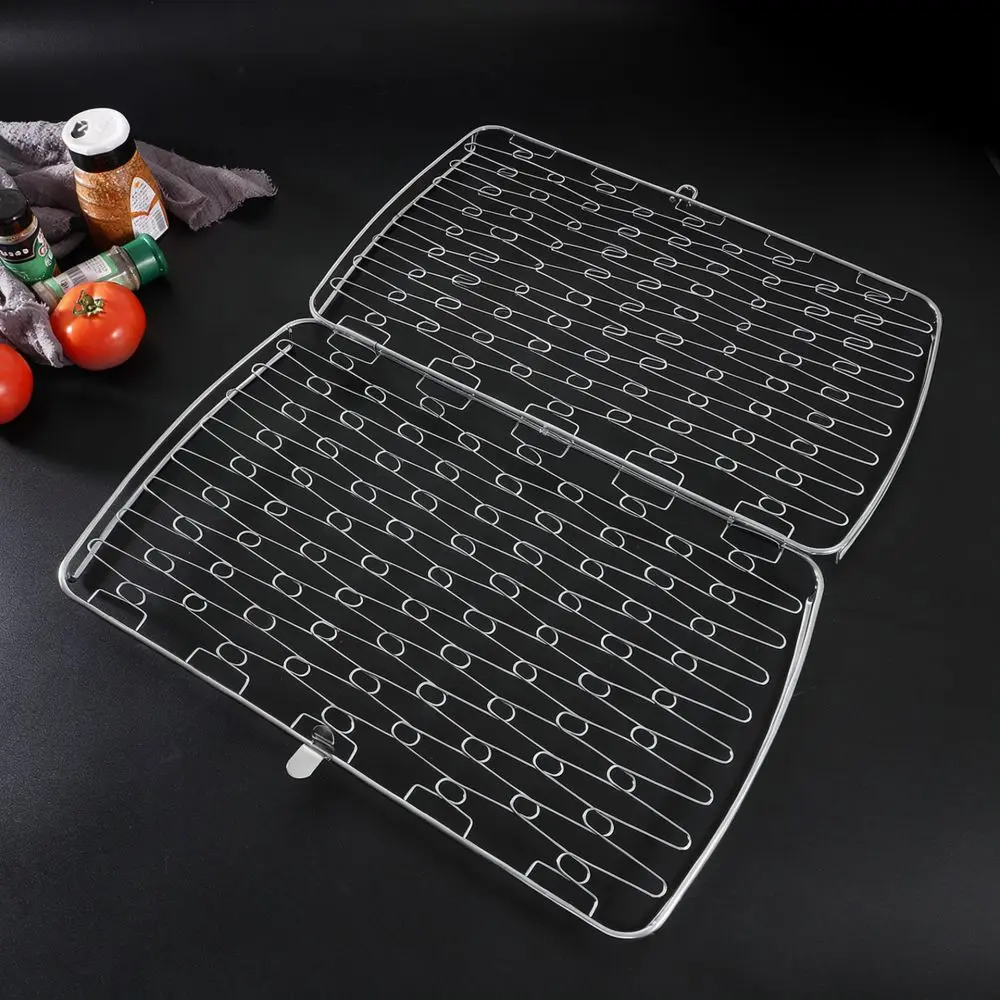 Non Stick Fish Grill Mesh Clamp Durable Metal Bbq Net Holder Wooden Grip For Outdoor Cooking Camping Kitchen Supplies