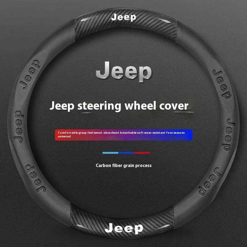 

Car Leather Carbon Fiber Steering Wheel Cover Jeep Wrangler Patriot Commander Grand Cherokee Compass Wagoneer Gladiator Renegade