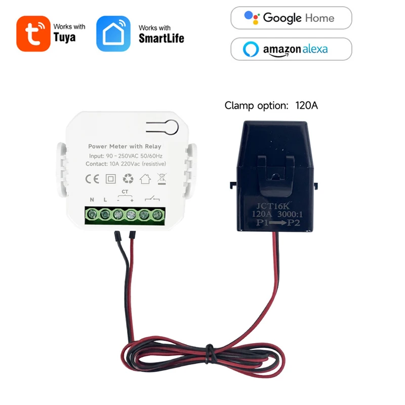 120A Tuya Smart WiFi Power Meter with Relay Smart Home Energy Meter with 1 on/off Transformer Photovoltaic Solar Bi-directional