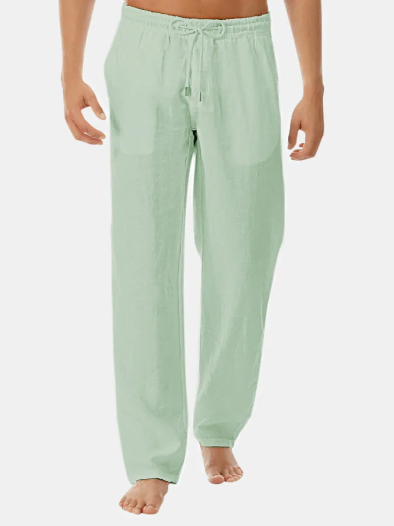 

Wish New Men's Casual Cotton Linen Long Pants Fashionable Simple Color Straight Leggings mid Waist Neutral Pure Color